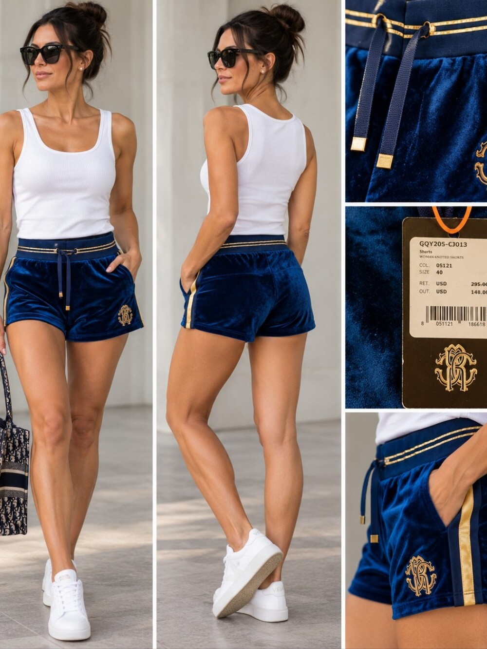 NWT Roberto Cavalli Royal Blue Velvet Shorts IT 40